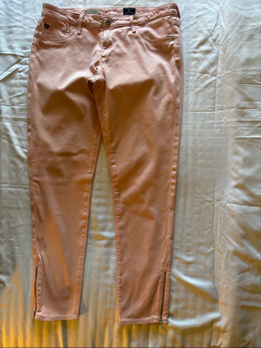 AG Adriano Goldschmied Light Pink Skinny Jeans with Ankle Zippers